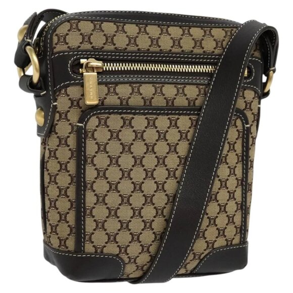 CELINE Macadam Canvas Shoulder Bag Beige Gold Auth sw084V - Picture 1 of 14